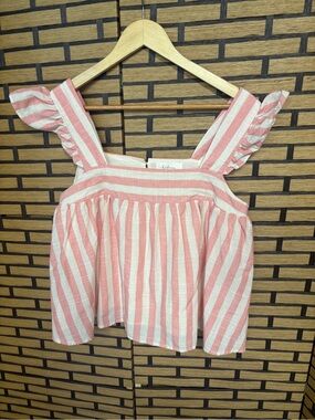 In February Pink And White Stripe Cotton Crop Tank Top Size Medium